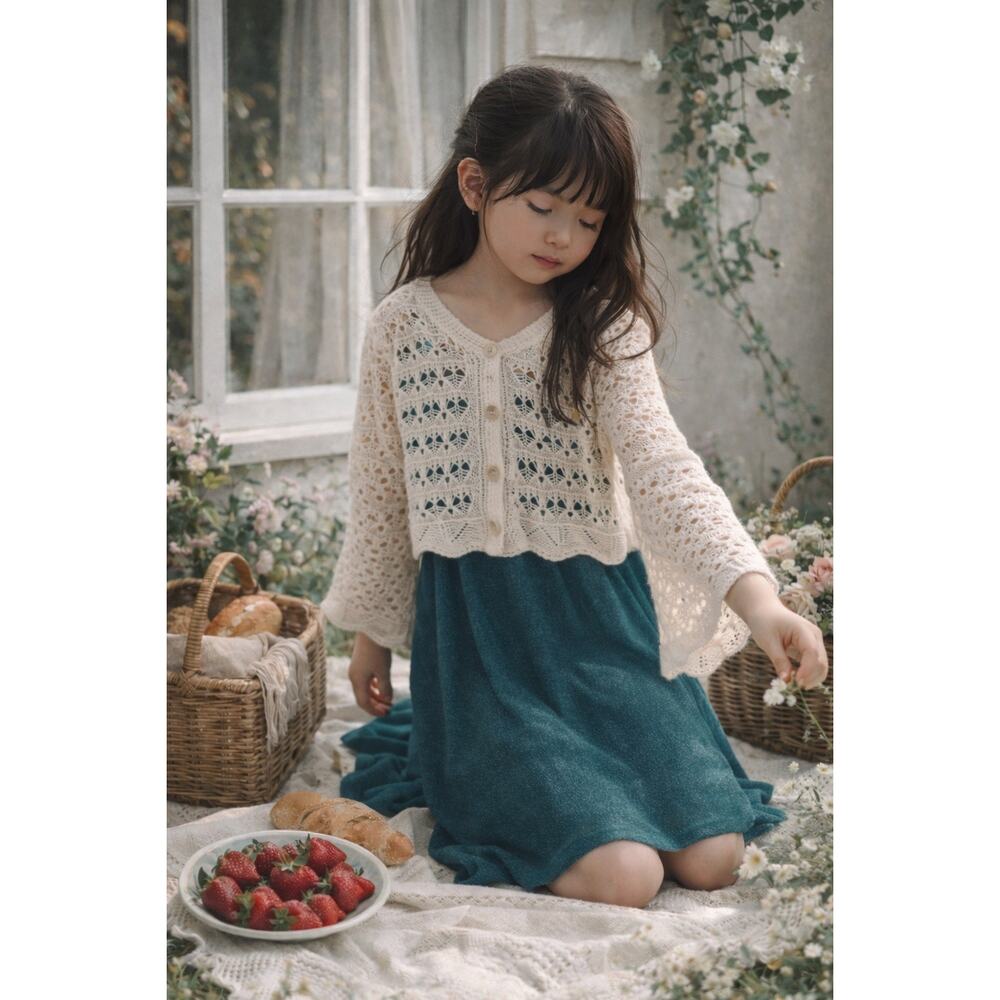 October Breeze Crochet Knit Airy Bell Slv Crop Cardigan Sweater 4T